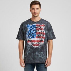 Patriotic Tiger T Shirt Vintage 90s Flag Gray Tye Dye Tee Mens Size 3XL